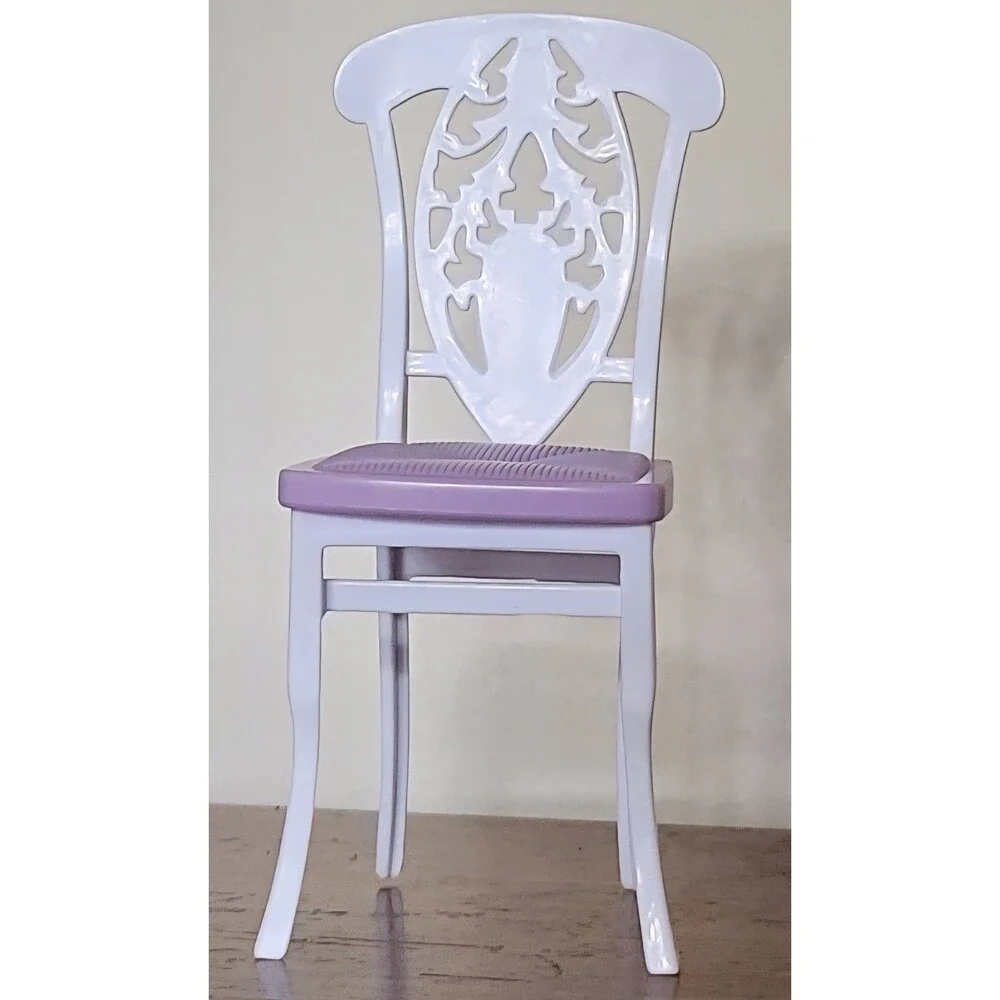 Vintage Barbie Hotel Dining Room Chair White Purple Elegant Filigree Ornate